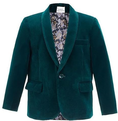 Boys Velvet Blazer Kid Suit Jacket Paisley Lining Smart Casual Formal Coat