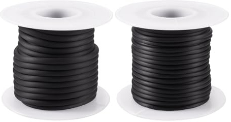 Bestewelry 2 Rollen Hohlrohr-Gummischlauchkordel 2 mm 3 mm, schwarze Gummi-Stichhalter, Schlauch, Stricken, Friseurschnur für Armband, Schmuckherstellung