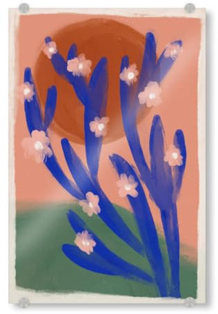 artboxONE Acrylglasbild 90x60 cm Floral Blauer Wüsten Kaktus Bild hinter Acrylglas - Bild Kaktus blüten dekorativ