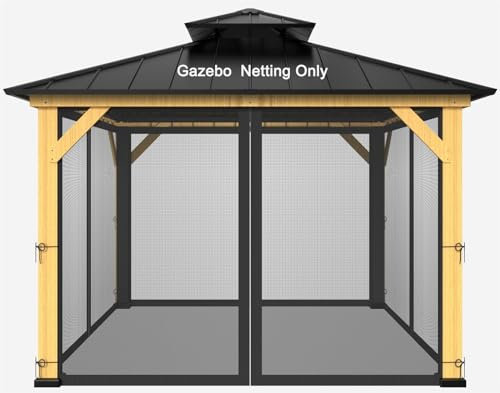 12-ft x 12-ft Gazebo Replacement Mosquito Netting,Universal 4-Panel Mesh Screen Walls with Zippers(Only Netting)-Black