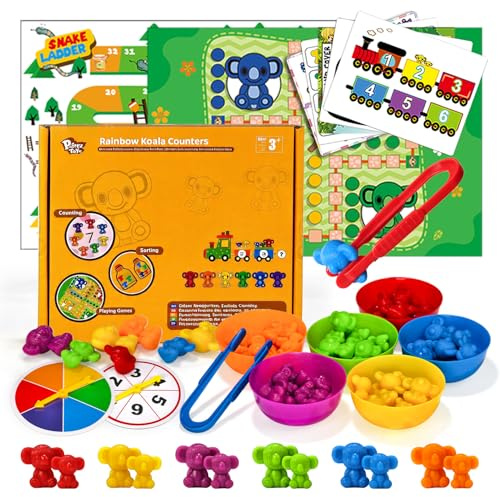 Counting Toys for Kids, Animal Koala Counters w/Activity Cards for Playing Snakes and Ladders, Ludo Board Games, Math Learning Manipulatives, Early Development Toys for Preschool Toddlers