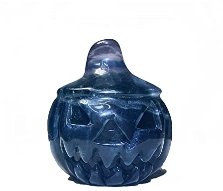 BIANMTSW for la Cristal Naturel Bleu Fluorite Forme de Citrouille décoration de la Maison Chambre Halloween Pierre de Gardien Sculpture Artisanat Collections de la Maison