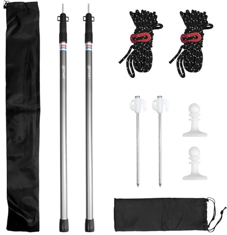 GEEWAY 2 Pcs 7.5FT Tarp Poles for Camping, Heavy Duty Telescoping Tent Pole, Aluminum Adjustable Tent Poles for Outdoor Activity, Wilderness Adventure and RV Travel (Grey)