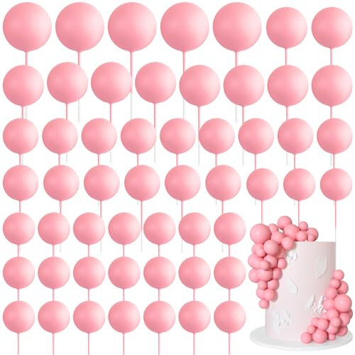Bouiexye 75 piezas de bolas de color rosa claro para decoración de cupcakes de espuma, mini palillos de pastel de globos para fiesta de cumpleaños, boda