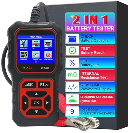 Professional Car Battery Tester 12V 24V, with 3.2 High Definition Color Screen 100-3000 CCA Auto Battery Load Tester Tool Car Truck Motorcycle SUV Boat Accurate Digital Analyzer Tester