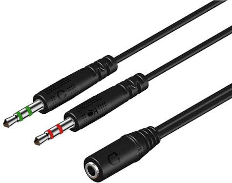 Cavo Audio Sdoppiatore Cuffie Microfono 2 in 1, Adattatore Jack 3,5mm | Y Cuffia Adattatore Splitter Due Jack Separati da 3.5mm per Notebook, Desktop, Cuffie, PC, PS4, Xbox, 25cm
