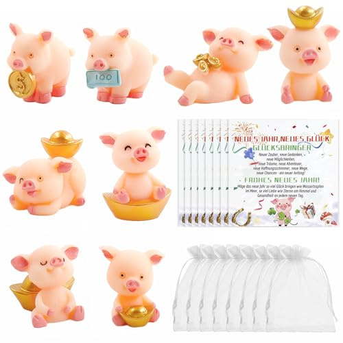 24-delat set lyckogris figurer + nyårskort organzapåsar, lyckogris mini lyckobringare gris, minigris, lyckobringare, lyckobringare, gris, lyckobringare