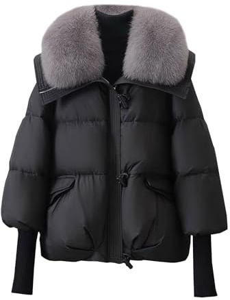CreoQIJI Veste thermique pour femme - Col bouffant - Parka ample - Chaude - Veste de neige épaisse - Poche zippée - Faux vêtement d'extérieur pour femme, Noir , L