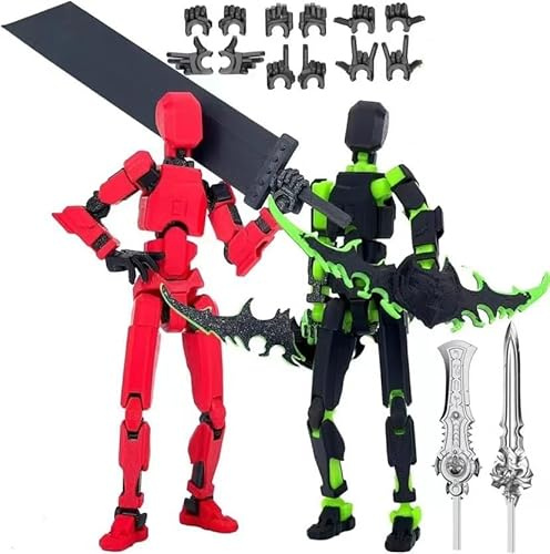 T13 Stick Titan13 Set Actionfigur (Montage abgeschlossen), 3D-gedruckter, mehrgelenkiger, mobiler Roboter Nova T-13 Roboter, 13 Stop-Motion-Figuren, Desktop-Dekoration (rot, schwarz + schwarz grün)