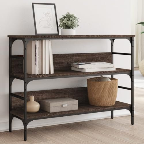 Higsose Flur Konsolentisch mit Ablagen 100x32x75 cm Wohnzimmertisch mit Ablagen Eingangstisch Ausstellungstisch Side Table Möbel Beistelltisch Holzwerkstoff Braun Eichen-Optik