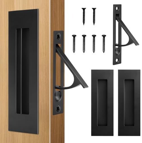 HBL' Pocket Door Hardware Set, 2 Flush Finger Pulls & 1 Edge Pull, Silver | Made of 304 Stainless Steel Handles, Template Included