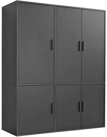 mokebo Kleiderschrank (150x187 cm) aus Holz in Schwarz 6-türig & Fächer 'Der Grenzenlose' modularer & kombinierbarer Schlafzimmerschrank, Garderobenschrank, Flurschrank, Drehtürenschrank, Schrank