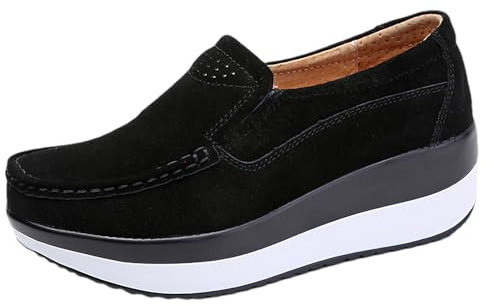rismart Mujeres Piel de Ante Zapatillas de Cuña Zapatos de Plataforma Slip on Mocasines