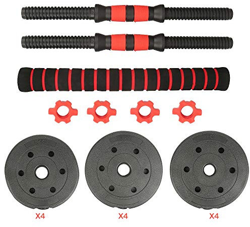 Kit de mancuernas de entrenamiento 2 en 1, mancuernas ajustables, mancuernas musculares de 20 kg para adecuadas para el fitness en casa y el entrenamiento de fuerza (negro y rojo)