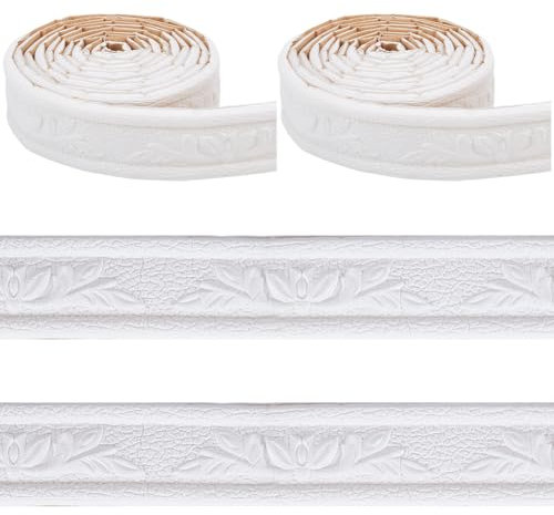 CRASPIRE 2 Rotolo di PVC Schiuma Modanatura Profilo Bianco 181 x 1.57 Pollici Peel And Stick Parete Bordo Battiscopa Soffitto Carta da Parati Bordo Flessibile Adesivo Decorativo Parete Linee