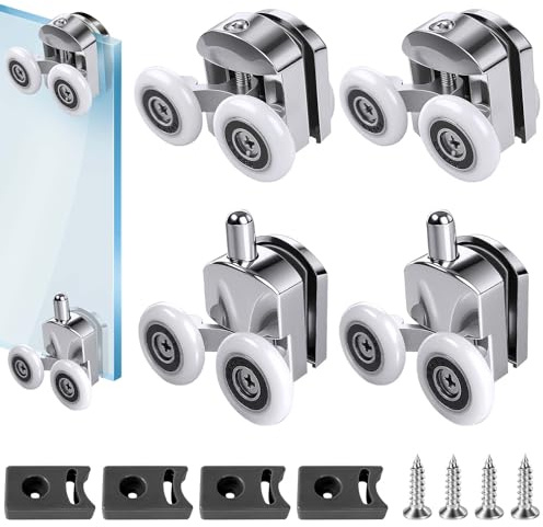 Lot de 4 roulettes pour porte de douche, 23 mm, avec bloc anti-collision et vis, accessoires de salle de douche pour portes coulissantes, portes de douche en verre