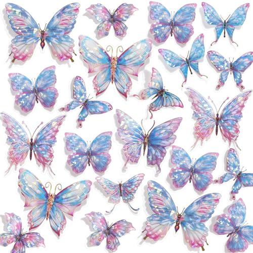 3D Butterfly Wall Decor - 50PCS Removable PVC Butterflies Wall Stickers- Multi-Size (2.8-3.9)- DIY Removable Wall Art Decal for Kids Room, Nursery, Bedroom, Classroom, Party Decoration (Colorful)