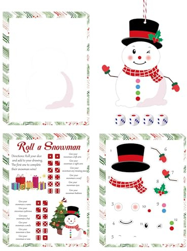 Well Tile Roll a Snowman Würfelspiel, Karte, Weihnachtsfeier, Aktivität für Erwachsene, 15,2 x 20,3 cm, Geschenkaustausch & Winterferien, Familienspiele für Weihnachten, Feiertage, Party, 40 Stück