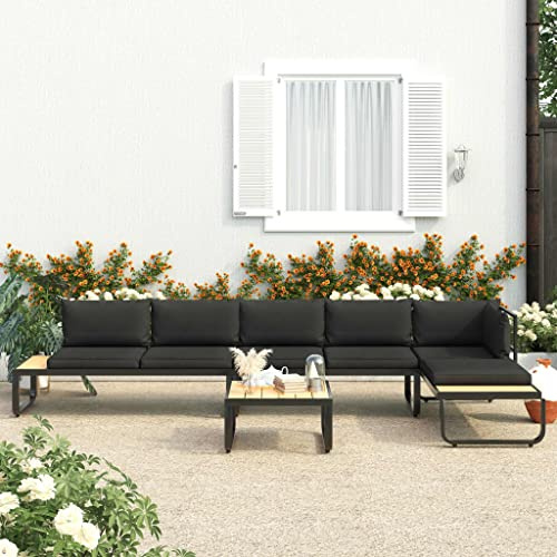 Qnhdfrt Set di divano da giardino per esterni, in alluminio e WPC, grigio scuro, marrone, resistente alle intemperie, per balcone, giardino e terrazza