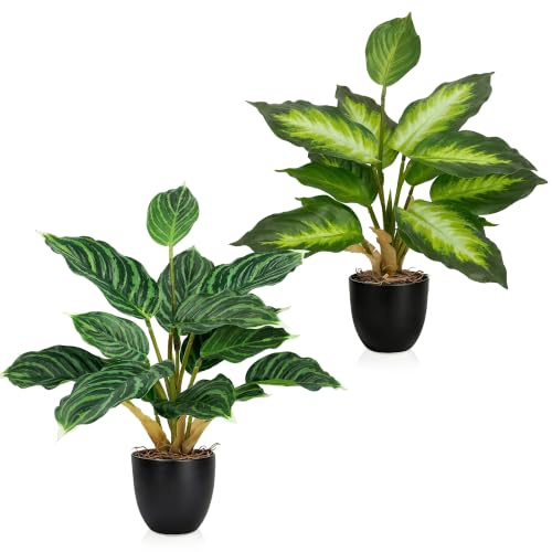 SHEPIN 2 Stück Kunstpflanze Wie Echt, Künstliche Pflanzen im Topf 37cm | Zimmerpflanzen Kunstpflanzen Dekopflanze Fake Plant Plastik Pflanze für Badezimmer Büro Küche Badezimmer Dekoration