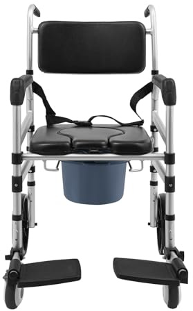 JJsdwin Faltbar Duschstuhl, Verstellbaren Armlehnen Toilettenstuhl mit Schlüssellochförmiges Kissen, Toilettenrollstuhl Für ältere Und Behinderte Menschen, U-Basis