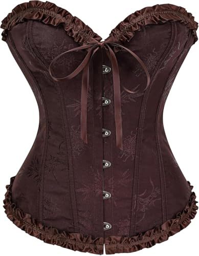 JiJiRuDU Korsett Damen Vollbrust Trachten Corsage Korsett Top Piratenkostüm Gothic Oberteil Vintage Corsagen Bustier Corsette für Corsagenkleid Halloween Kostüm