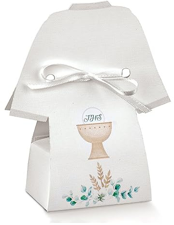 Ingrosso e Risparmio Lot de 10 bonbonnières de communion de couleur blanche avec calice et épis de blé confiés, porte-dragées pour bébé fille, marque-places originaux, bricolage
