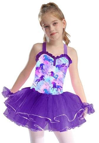 Mufeng Balettdansklänning flicka, barn, tutu trikå, mesh, paljett, klassisk dansklänning, kostym, prestanda, Färg: blå, 9-10 �r