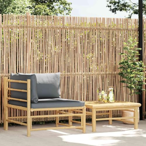 Ziaphsol 2-TLG. Garten-Lounge-Set, Bambus, Dunkelgraue Kissen, 70x70x60 cm Ecksofa, Modulares Design für Terrasse, Balkon, Outdoor-Möbel