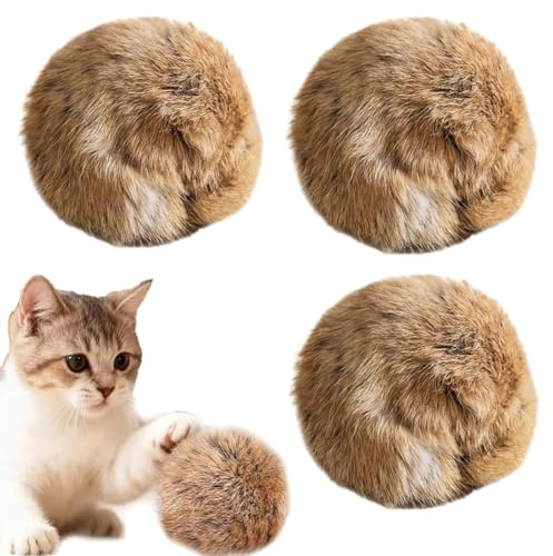 Rabbit Fur Ball Cat Toy, Soft Fluffy Catnip Toy Balls for Indoor Cats – Furry, Fun to Chase for Hunting Instinct Play & Interactive Bonding