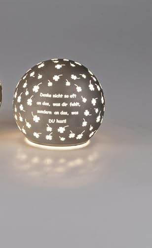 Formano 1 Stück Deko-Licht Kugel braun mit LED-Licht + Timer 10cm aus Farbglas in geeister Optik mit Spruch: Denk Nicht so oft an., für 3X AA Batterien Dekoration Fenster Schmuck Fensterkugel