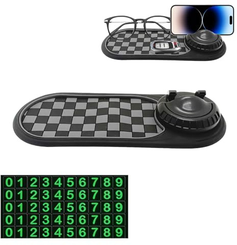 1 PCS Silicone Car Anti Slip Mat Phone Holder with Universal Rotatable Phone Holder,Multifunctional Car Anti Slip Mat with Temporary Parking Number,Heat-Resistant Non-Slip Car Mat,Black
