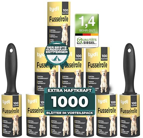 Tydi Rullo Levapelucchi per Animali – 1000 Fogli & 2 Manici – 100 Fogli per Rullo – Rullo Antipelo per Animali – Rullo Riutilizzabile per Vestiti – Rimuovi Pelucchi