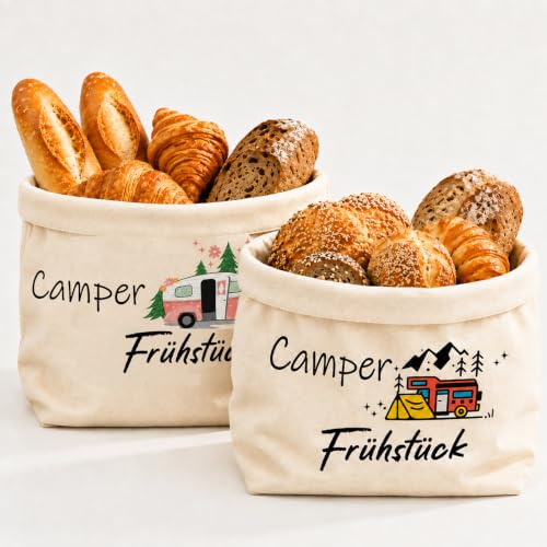 2 Stück Brotbeutel Leinen Brotkorb Stoff Brotsack Wiederverwendbar | Brottasche zur Brotaufbewahrung Brötchenkorb Brötchenbeutel Für Camper Frühstück, Brunchen, Aufbewahrung & Feiertage