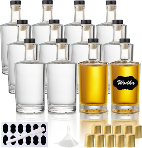 YBCPACK Lot de 12 Bouteilles en Verre 100ml avec Bouchons Noirs en T et Capsules Dorées – Kit Complet pour Vin de Fruits, Liqueurs, Vodka Maison et Jus