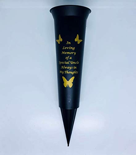 In Loving Memory Verse Graveside Memorial Grave Spiked Flower Vase (Uncle, Black & Gold)