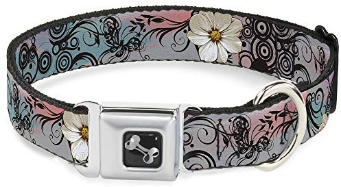 Buckle Down Blumen mit filigranen Hundehalsband Pink Bone, breit klein/33–45,7 cm