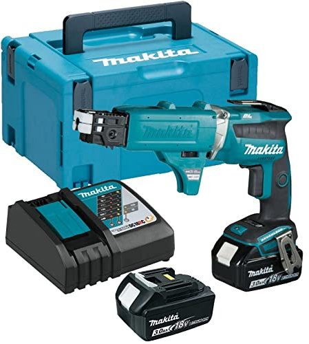 Makita DFS452FJX2 18V Li-ion LXT Brushless Screwdriver Complete with 2 x 3.0 Ah Batteries, Charger and Auto-Feed Attachment Supplied in a Makpac Case