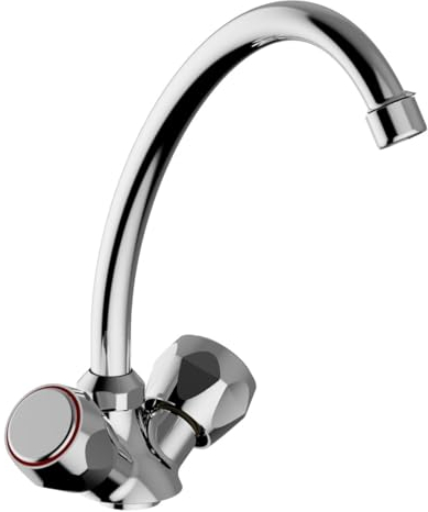 Schläfer 3431411 | Rubinetto Lavello per Cucina Lavanderia Gruppo Monoforo con Vitone per Lavatoio Lavandino Manopola Tonda in Metallo Bocca Girevole Alta. Cromo