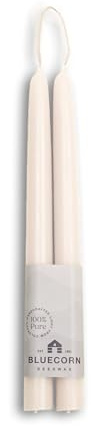 Bluecorn Beeswax Taper Candles, 100% Pure Natural Bees Wax, Pair of 10 Inch Ivory White Tapered Candlesticks, Clean Burning & Dripless, Fragrance Free, Long Lasting, Home Decor, American Made, 1 Count