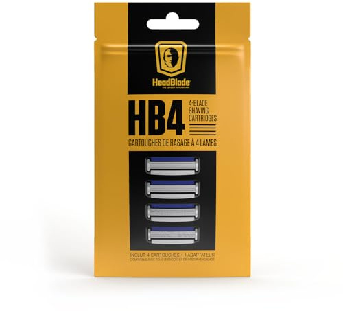 HeadBlade Men's HB4 Refill Shaving Razor Blades. Stainless Steel Blades for No Tugging or Pulling, Shave Less, Works for Face, Body, and Scalp (Pack of 1)