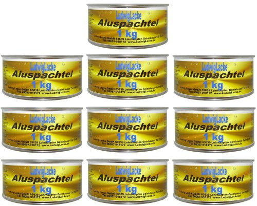 LudwigLacke Alu Spachtelmasse 10 x 1 kg inkl. Härter – Aluminium Reparaturspachtel für Auto, Karosserie, Metall & GFK – hitzebeständig, leicht schleifbar