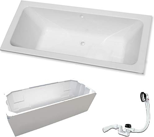 Acryl- Rechteck Badewanne Koralle T 200 180 x 80 cm mit Mittelablauf (mit Styroporträger mit Ab-/ Überlaufgarnitur)