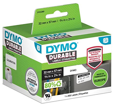 DYMO LabelWriter Etichette durevoli originali | 57mm x 32mm | Poliestere bianco | 800 etichette autoadesive | Alte prestazioni | Per stampanti di etichette LabelWriter