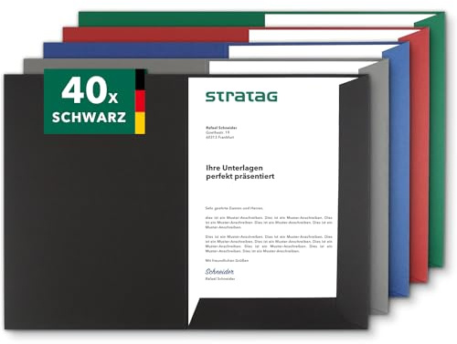 Präsentationsmappe schwarz A4 (40 Stück) - sehr stabiler 350 g/m² Naturkarton - Dokumentenmappe A4 direkt vom Hersteller STRATAG - Urkundenmappe für Angebote, Exposés, Projekte und Geschäftsberichte