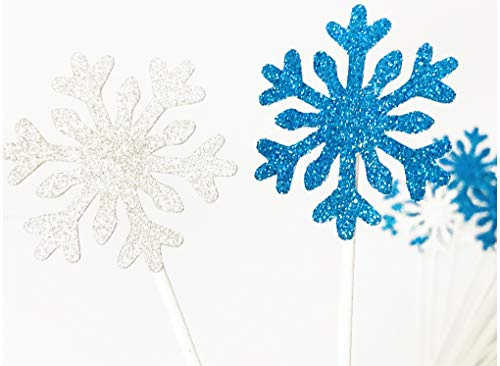 AILEXI 20 zählt Topper für Kuchen, CupKuchen, Eis Dekoration Topper-Silberne und Blaue Schneeflocke