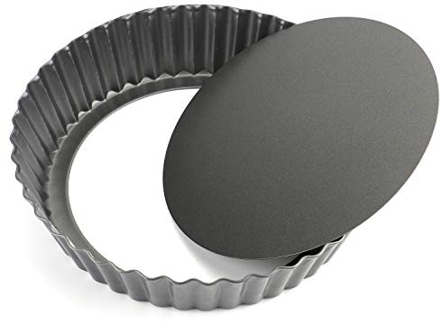 Tosnail Deep Tart Pan, 9.5 x 2 Quiche Pie Pan with Removable Loose Bottom, Fluted Baking Pan
