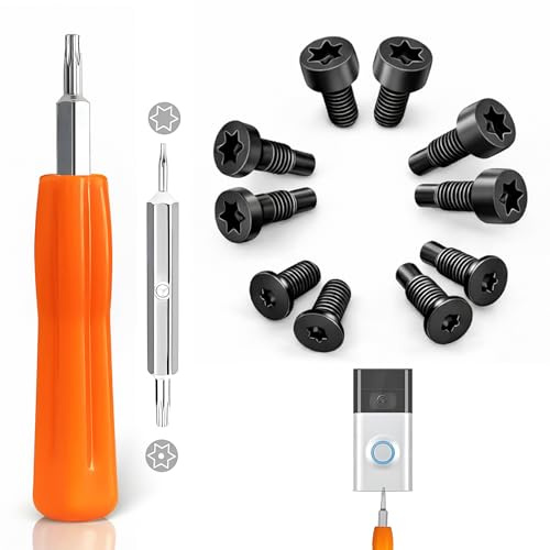 Doorbell Screwdriver Replacement Kit, Double-Ended T6 & T15 Security Torx Tool with 10Pcs Screws in 5 Types, Compatible with Ring Doorbell 2nd Gen, 2, 3, 4, Pro & Elite