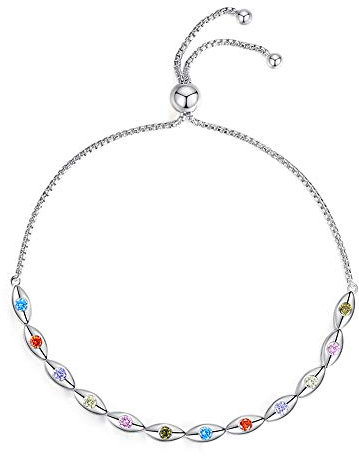 Buntes Geburtsstein-Tennis-Armband mit bösem Blick, 925er Sterlingsilber, Zirkonia, 25,4 cm, verstellbar für Damen