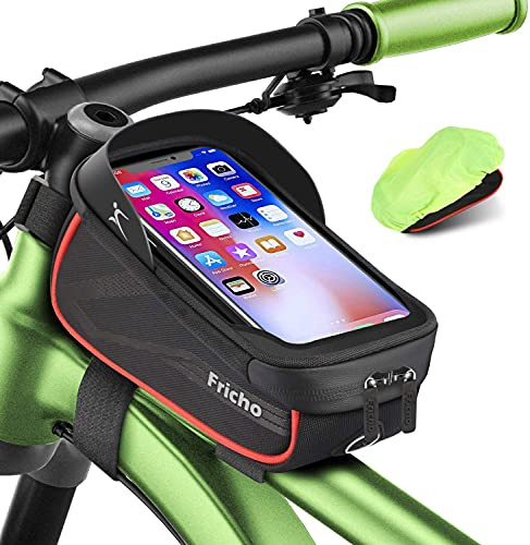 Fricho Bike Frame Bag Waterproof, 6.5” Bicycle Cycling Phone Holder Bag, Bike Top Tube Bag Accessories for Teenage Boys, Fathers Day Presents for Dad, Birthday Gifts for Men Him Husband Grandad